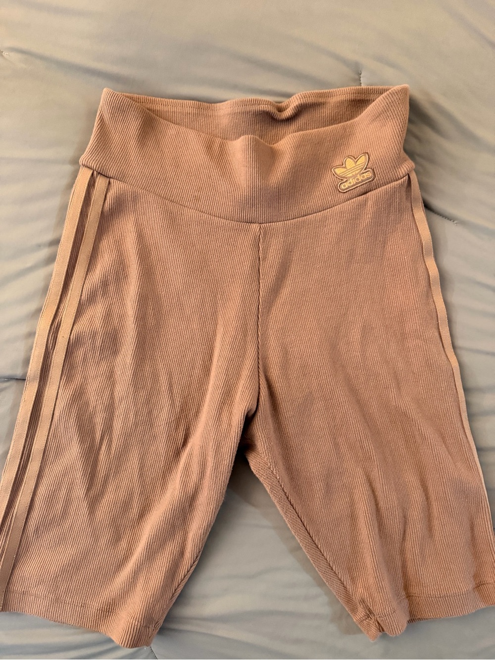 Adidas Ribbed High-Waist Bike Shorts in Mauve